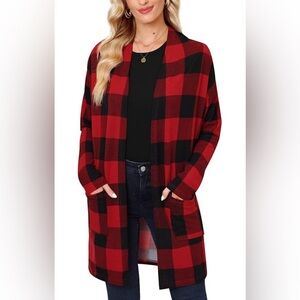 Beeson River Women’s Long Black and Red Flannel Cardigan